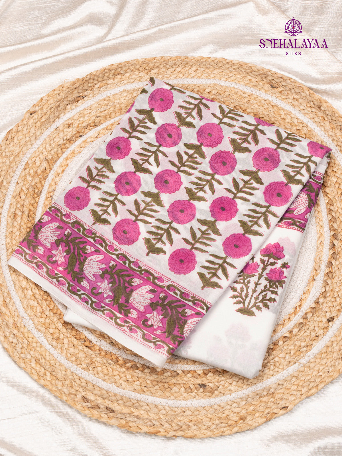 White Jaipur Cotton Saree